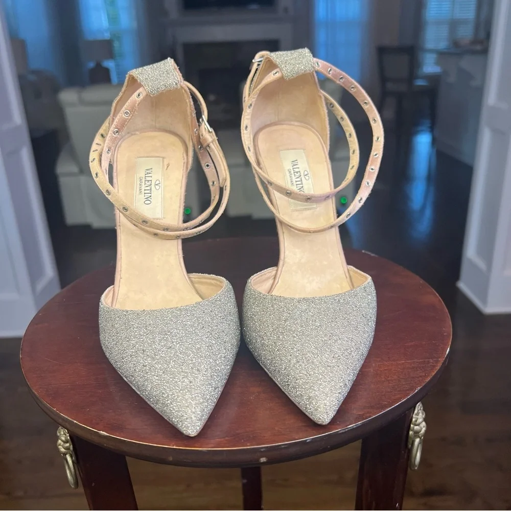 Valentino Glitter Ankle Wrap Heels